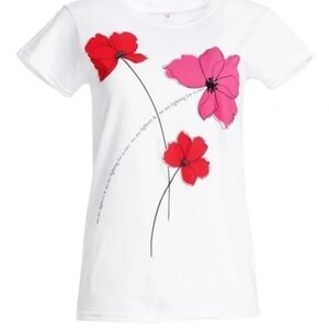 Carolina Herrera White Tee with Pink and Red Floral Print